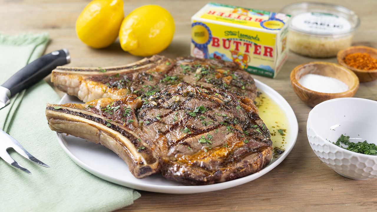 Grilled Ribeye with Garlic-Herb Sauce