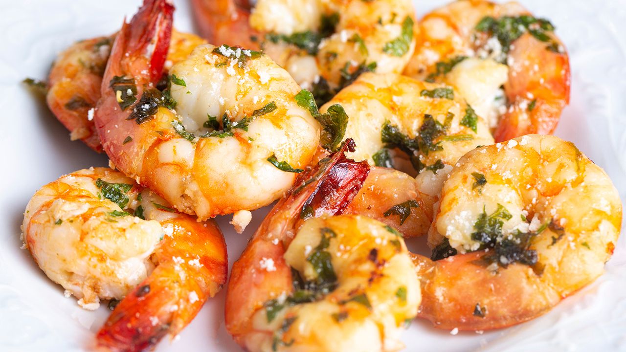 Grilled Jumbo Shrimp with Pesto and Tomatoes