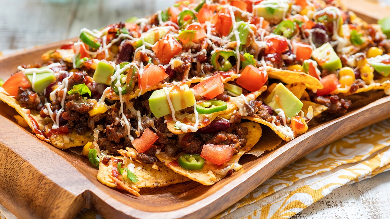 Loaded Nachos with Beef, Black Beans, and Cheese