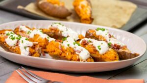 Loaded Cheesy Sweet Potato Skins