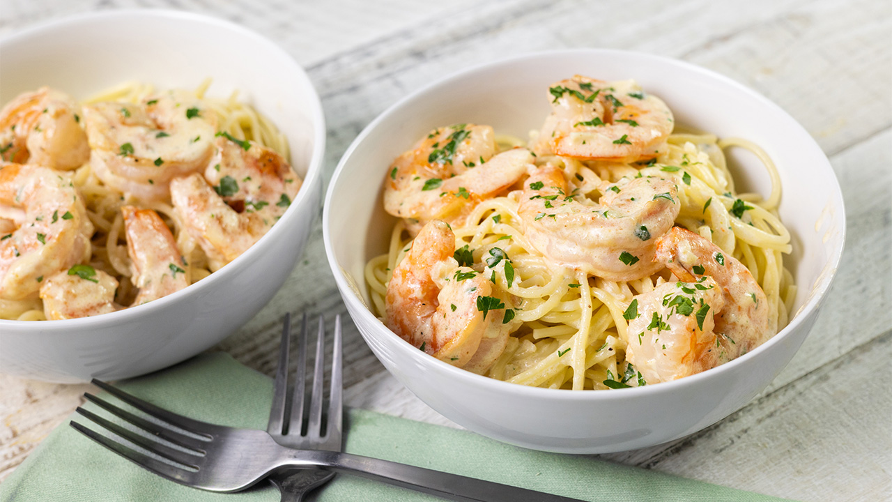 Garlic-Parmesan Shrimp Over Pasta