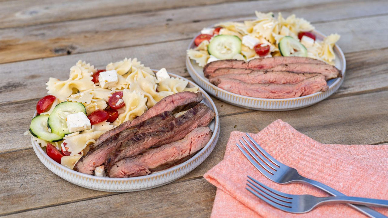 Grilled Flank Steak with Pasta Salad